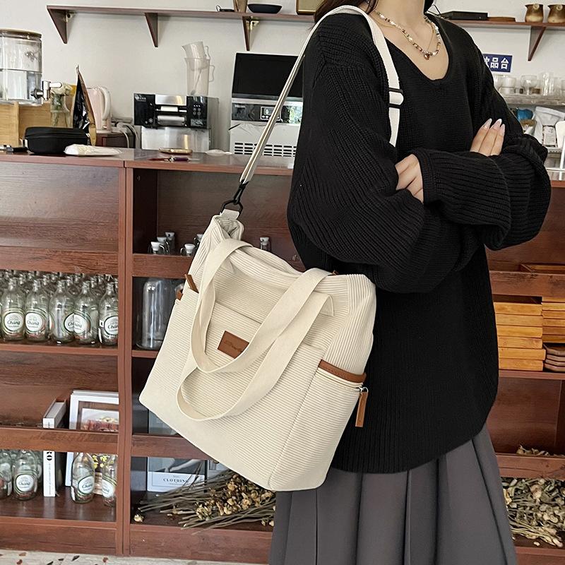 Corduroy Bag Female Niche Design Trendy Large-Capacity Tote Bag Student Class Shoulder Oblique Span Bag