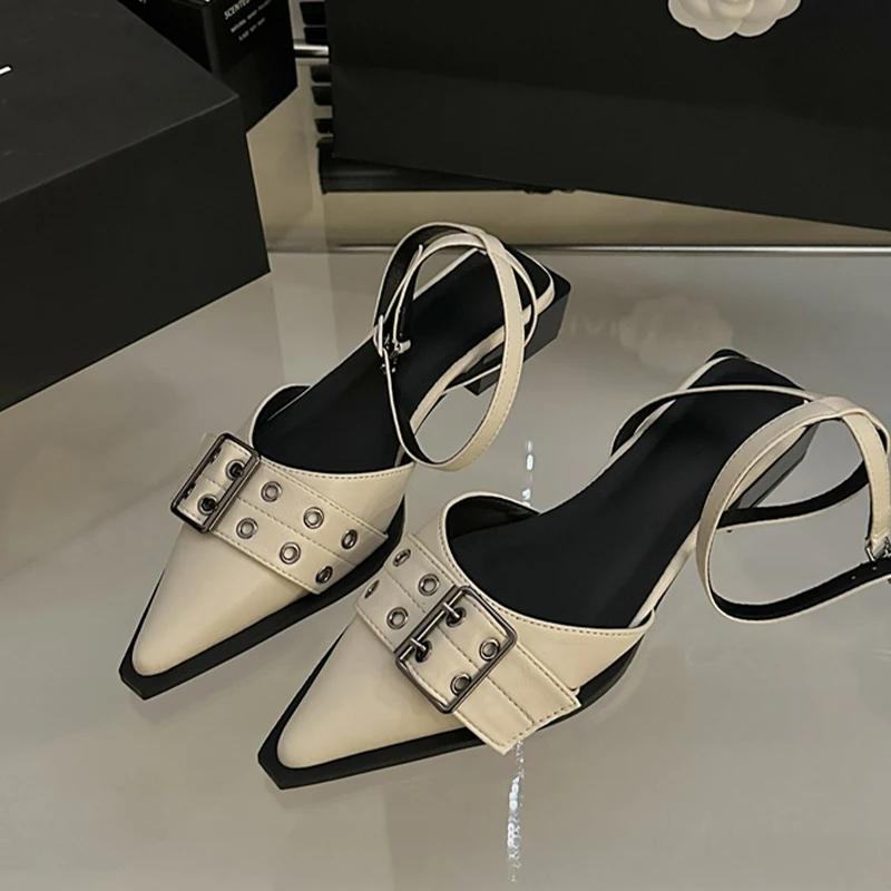 Pointed Toe Women's Sandals Elegant Chunky Shoes Mid Heels Slippers 2025 Summer Trend Pumps Flip Flops Dress Sandalias De Mujer