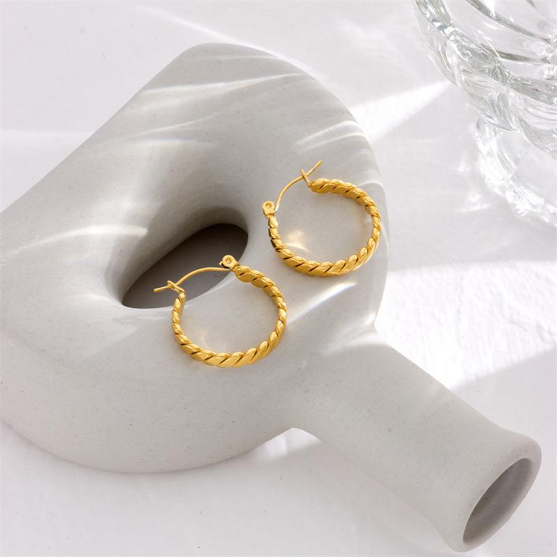 Titanium Steel Gold Chunky Twisted Hoop Earrings Non Fading Versatile Ear Cuff for Women