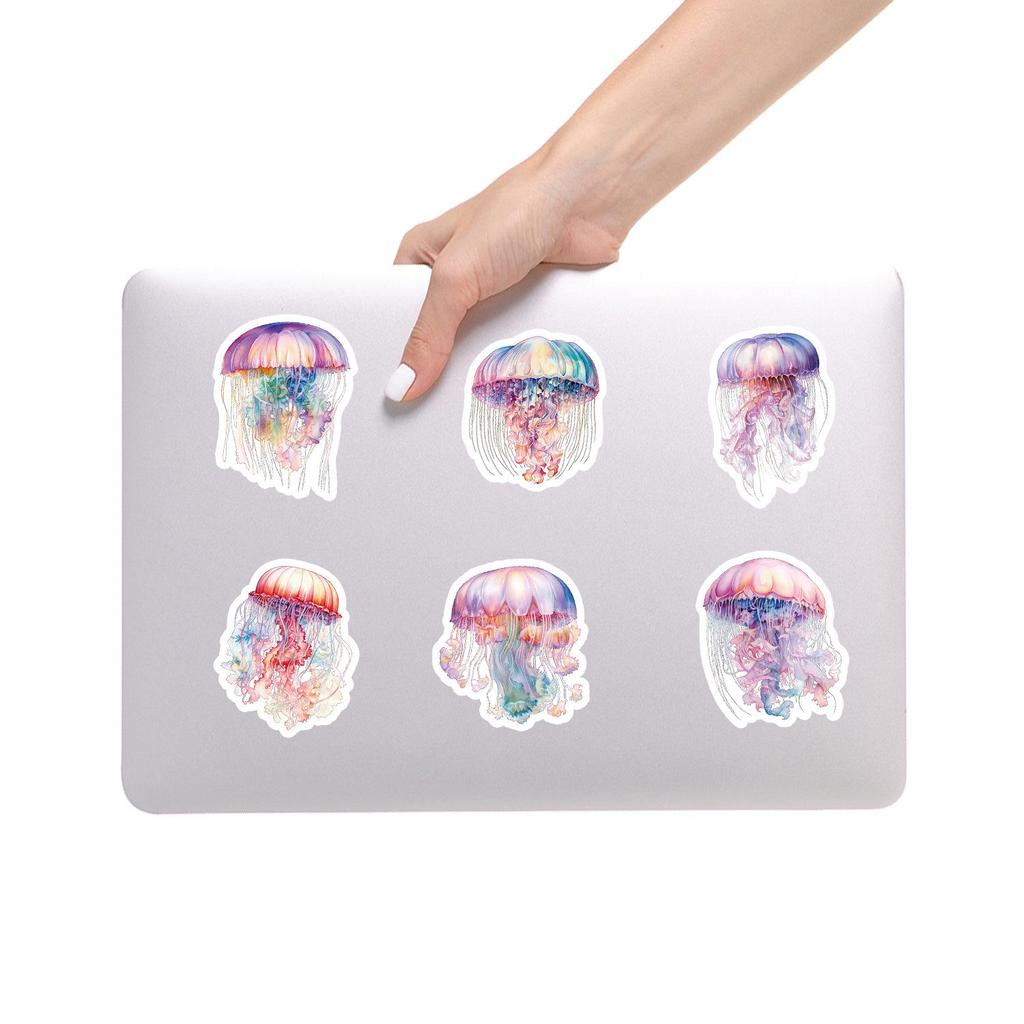50 Colorful Jellyfish Graffiti Stickers for Laptop and Suitcase - Waterproof & Creative for Kids