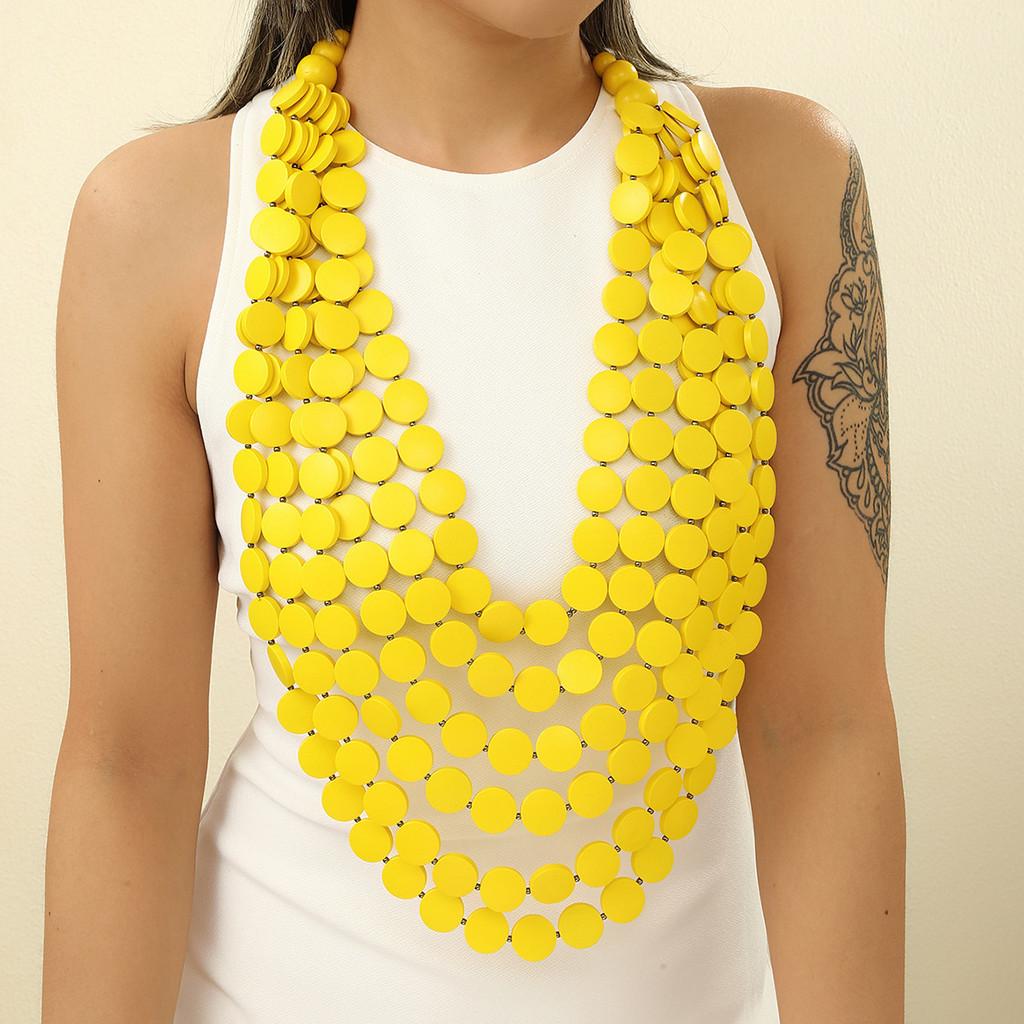 Geometrische mehrlagige Halskette mit Holzperlen für Damen Party-Accessoire