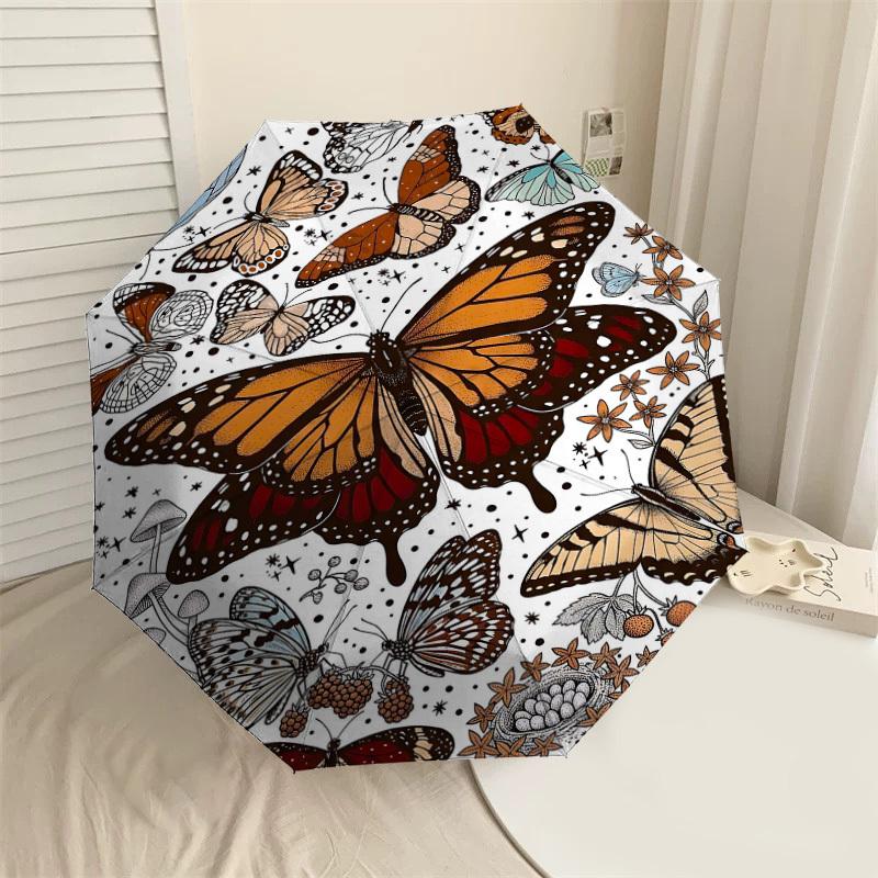 

1PC Butterflies Flowers Umbrella-8-Rib Reinforced Portable Folding Travel Suitable for All Seasons Outdoor Daily Use Is an Ideal Choice -K0376
