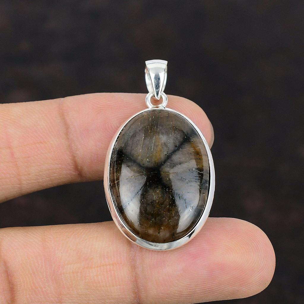 Chiastolit-Anhänger, handgefertigter Schmuck, 925er Sterlingsilber-Anhänger, natürlicher Edelstein-Schmuck, einzigartiges Design, Anhänger, Hochzeitsgeschenk, Damen-Anhänger