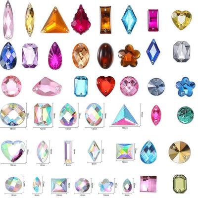 700 Pieces Acrylic Sewing Gems 2 Holes Mixed Shapes Sewing Crystal Sewing Multicolor Rhinestones Decorations