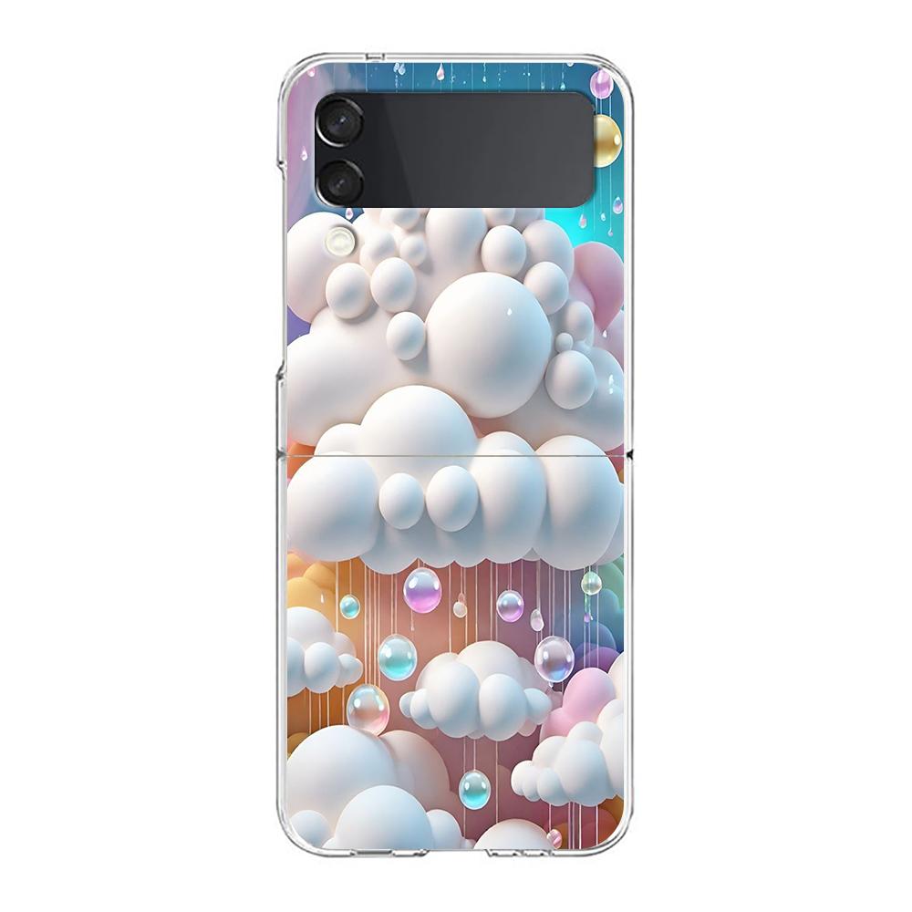 Phone Cover For Samsung Galaxy Z Flip 6 5 4 Case Transparent For Samsung Z Flip 3 Hard PC Foldable Shell Cute Cloud Capas Bags