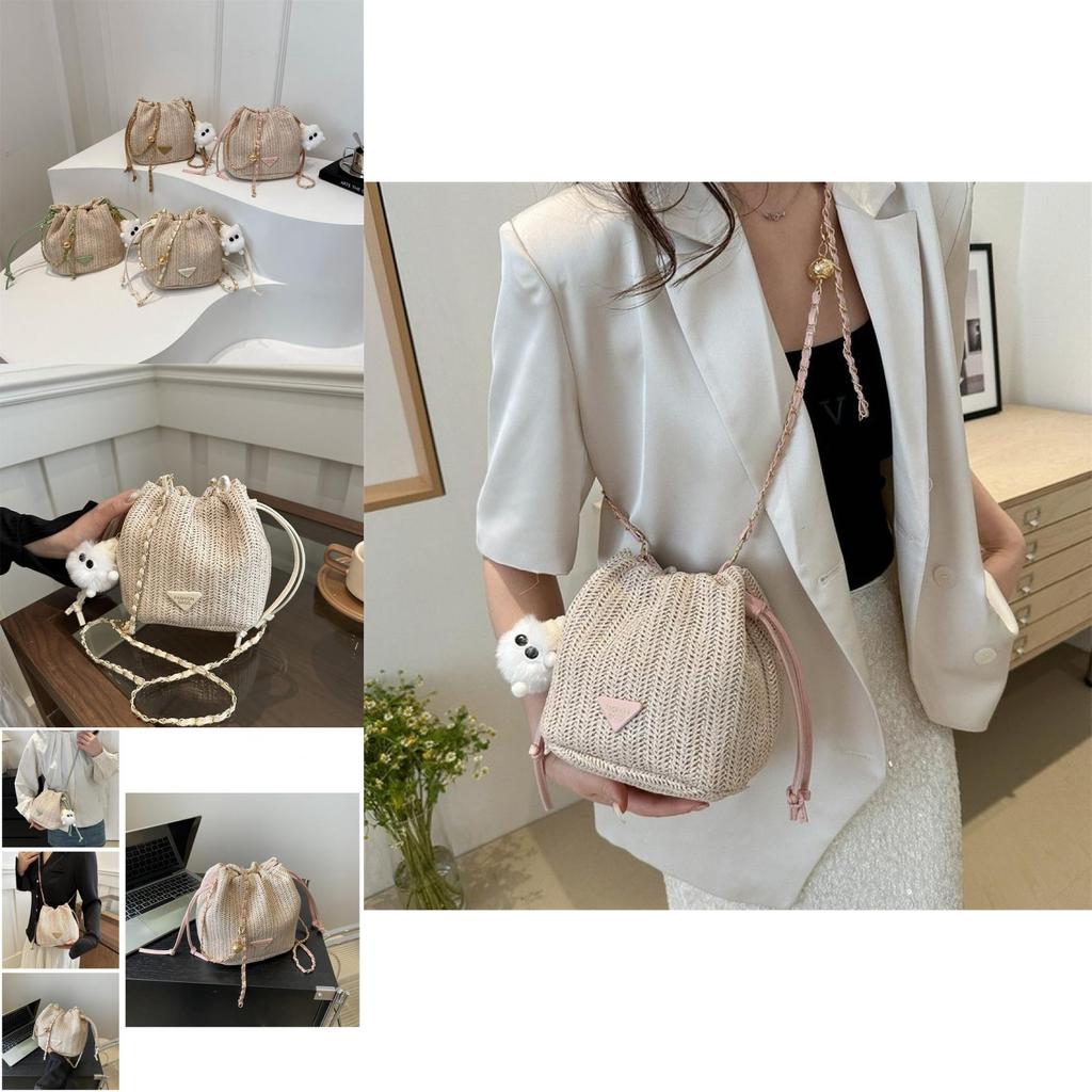 Mini Cute Womens Bucket Bag Trendy Woven Floral Design Phone Holder In Soft Polyester