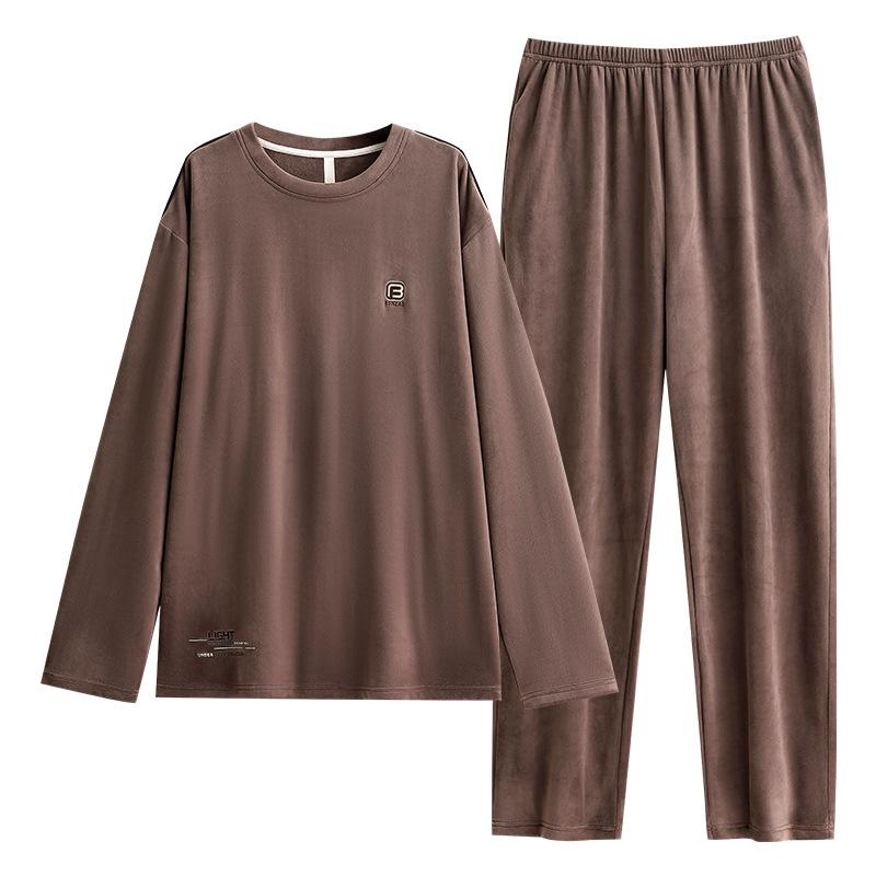 Pajamas Men'S Autumn And Winter Winter Island Fleece Coral Fleece Thickened Flannel Loungewear Winter Pullover