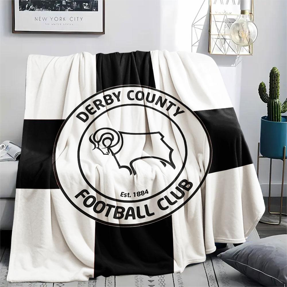 Derby County FC Printed Flannel Blanket, soft throw for bedroom sofa, washable,soccer fan merchandise, great gift. 80cm x 120cm