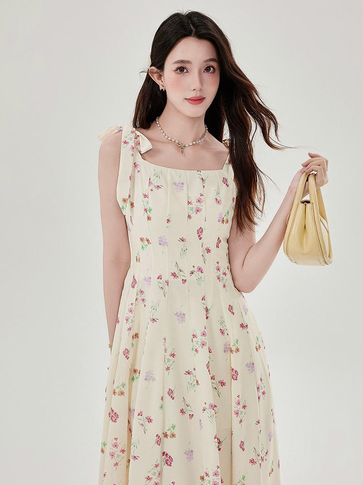 Women's Summer Pink Mori Style Sleeveless Long Camisole Dress - Fairy Beach Vacation