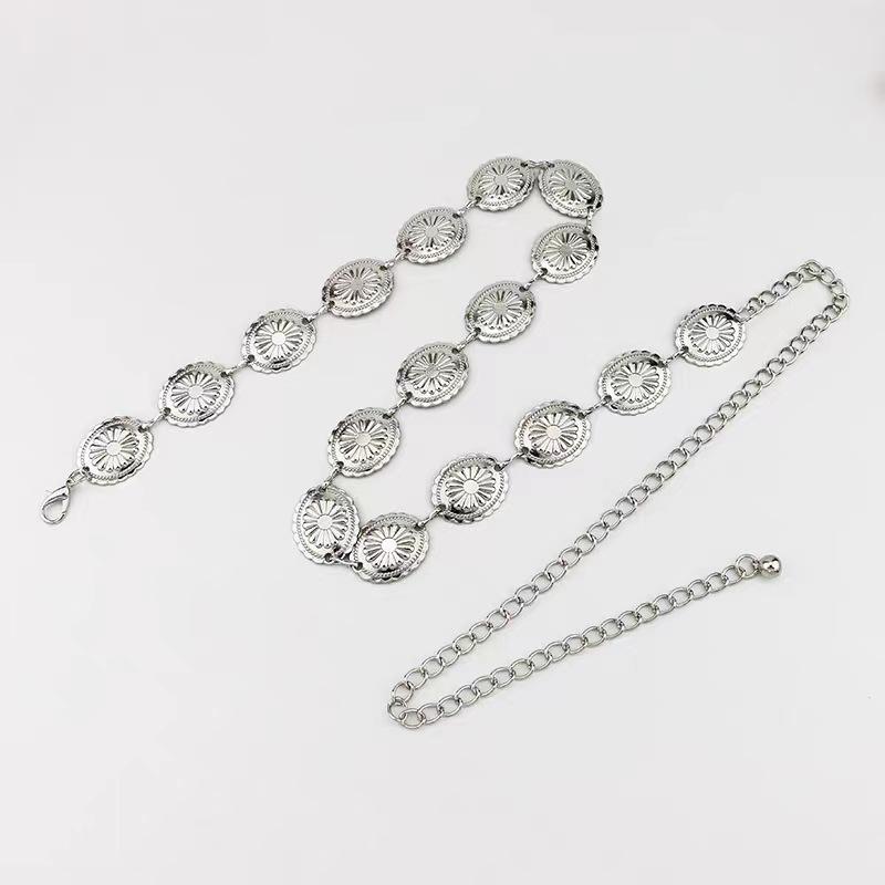 Women's Silver Accessories Engraving Versatile Fashion Basic Waist Chain European and American Spring and Summer Versatile Waist Belt