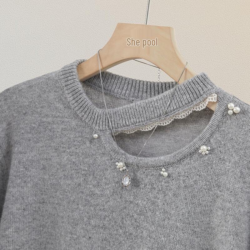 Elegantes Damen Kurzstrickoberteil mit Lochmuster und Perlen