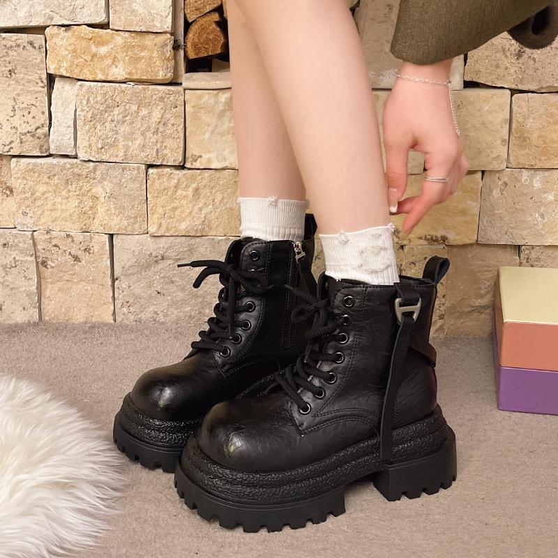 

Fashionable and Elegant Lace Up Sexy Riding Boots for Winter New Round Toe Thick Sole Comfortable Casual Women s Midsole Boots 35