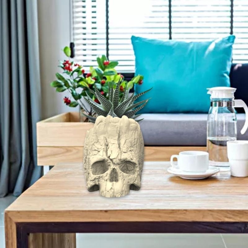 Silicone Skull Shape Planter Ornament Mold for Crafting Resin Art Suitable for Home Decoration and Office Displays