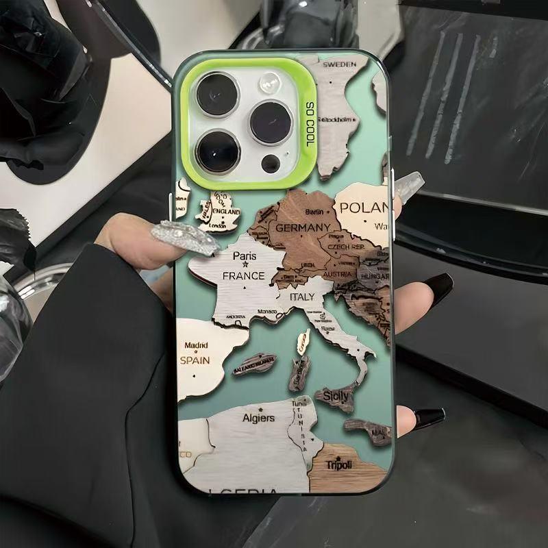 Cross-border Map Apple Phone Case for iPhone 11/XR/12/13/14/15/16 Pro Max - Drop-Proof, New Model