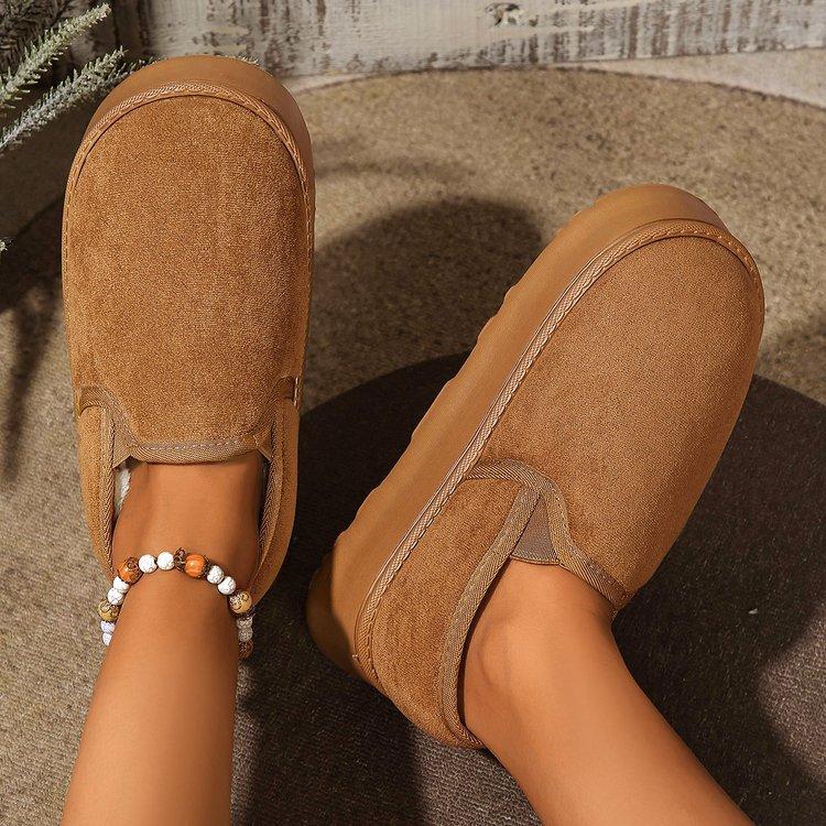 Warm Winter Platform Boots Vintage Brown Women Snow Boats Plus Velvet Suede Inner Fashion Thick Bottom Women Flat Slip-on Boots