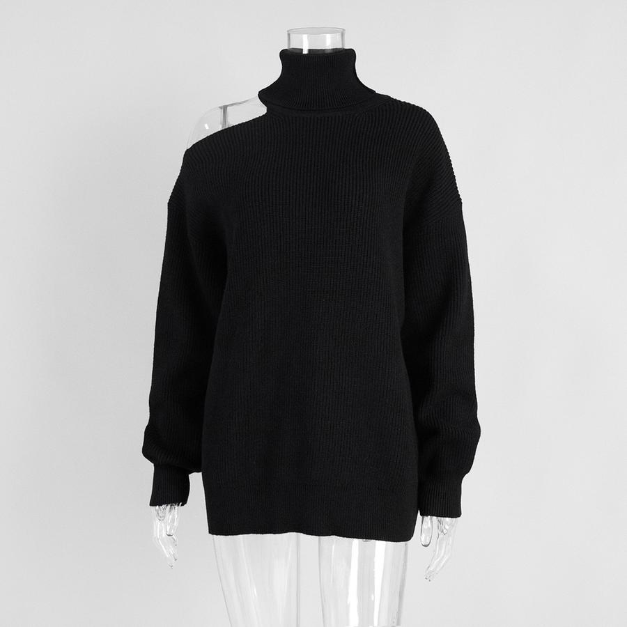 High Neck Off-Shoulder Sweater Women's Autumn Winter Ins Style Matching Knit Sweater Loose Pullover