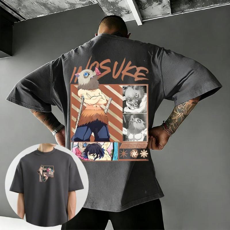 2026 Demon Slayer Mens and Womens Summer Tshirt New Anime Inosuke Printed Harajuku Large Casual Loose Y2K Parent Child Top