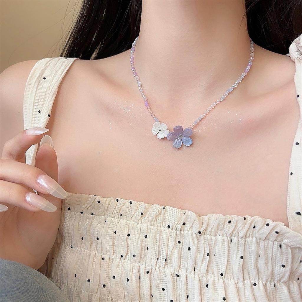Colorful Floral Beaded Clavicle Chain Resin Necklace Lightweight Jewelry For Women Fashion Accessory Gift Idea