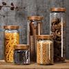 Transparent Glass Storage Jar with Acacia Wood Lid for Coffee Beans and Food Grains
