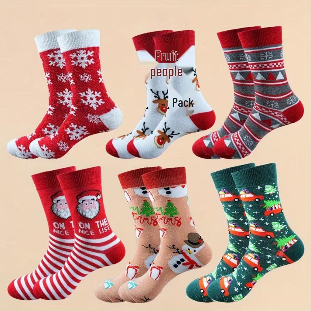 2025 Autumn/Winter Christmas Cotton Socks with Santa Claus and Snowman Cartoon Design