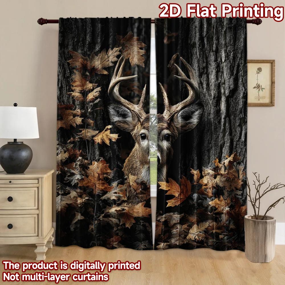 2D Flat Photography Backdrop Background Cloth Deer Amid Fall Leaves 100% Polyester Birthday Party for Indoor Celebrations