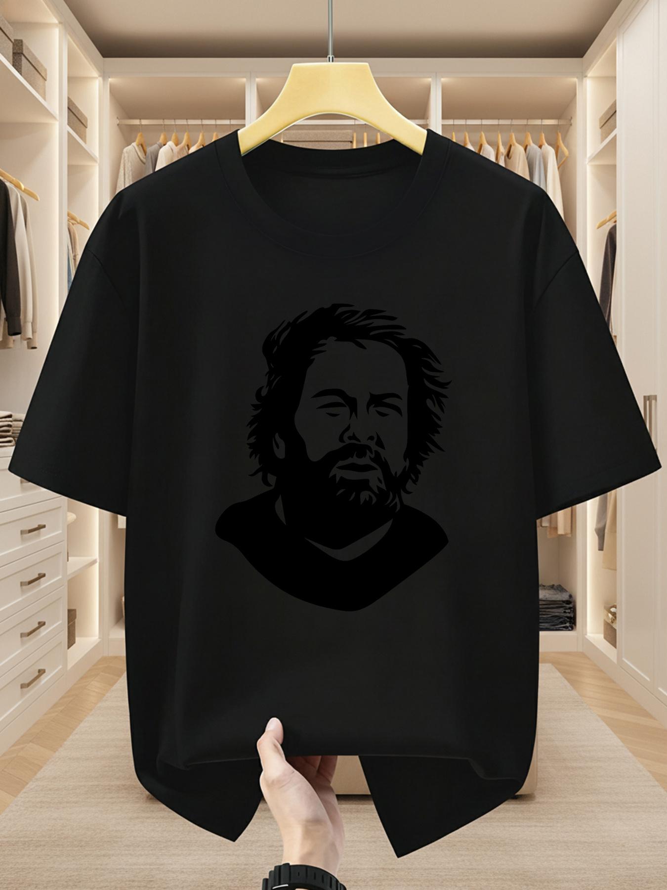 Bud Spencer Black White Portrait Silhouette Print TShirt Unisex Unisex Vintage Movie Cotton White Graphic Short Sleeve Tees S