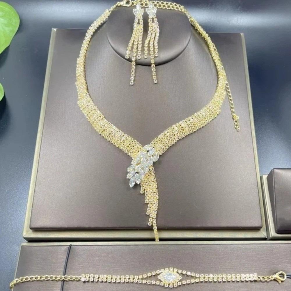 

Elegant Wheat Ear Jewelry Set Sparkling Crystal Wedding Ornaments Festival Golden 3pcs