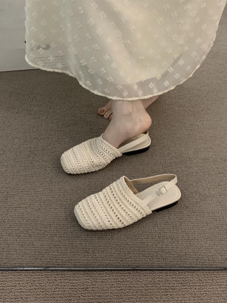 French gentle woven bag head sandals girl 2025 spring and summer vacation fairy evening empty single shoes
