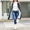 BITCED Spring/Fall Long-Sleeve Casual Trench Coat for Women Water-Resistant Hooded Solid-Color Top Striped Lining Straight-Cut Jacket