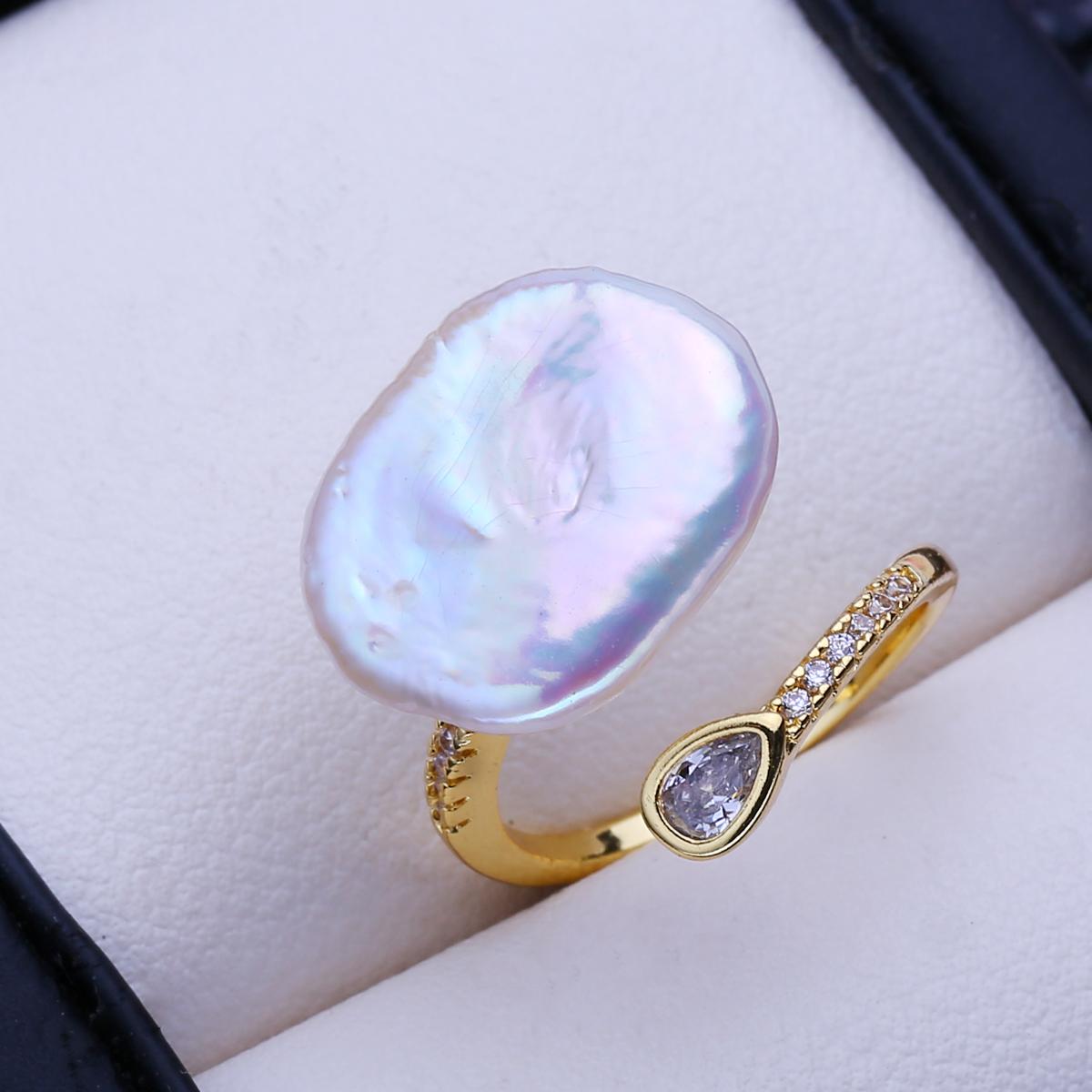 

LSOOYH натуральный пресноводный большой барочный жемчуг кольца для женщин золотого цвета романтическое кольцо в форме сердца подарки на день рождения adjustable золотой