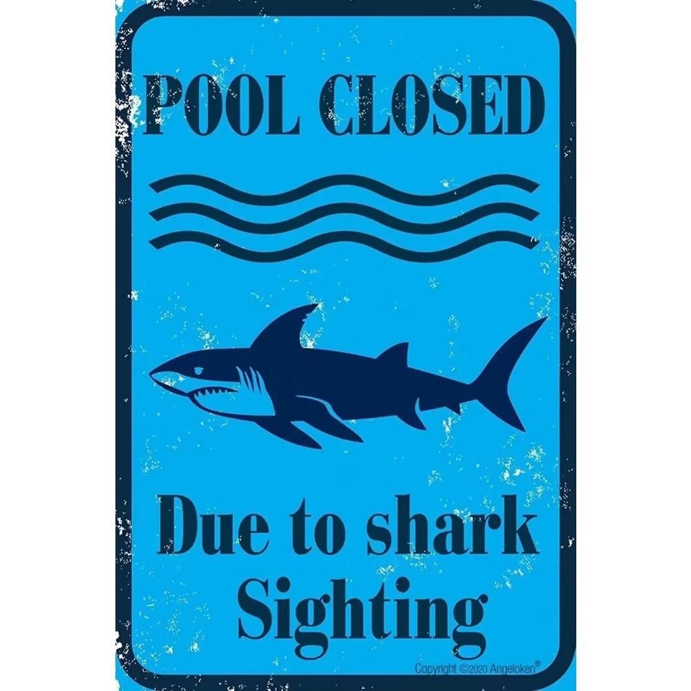 Retro Shark Warning Metal Sign Painted Plaque Perfect for Courtyard Manhole Swimming Pool and Wall Mural Decor