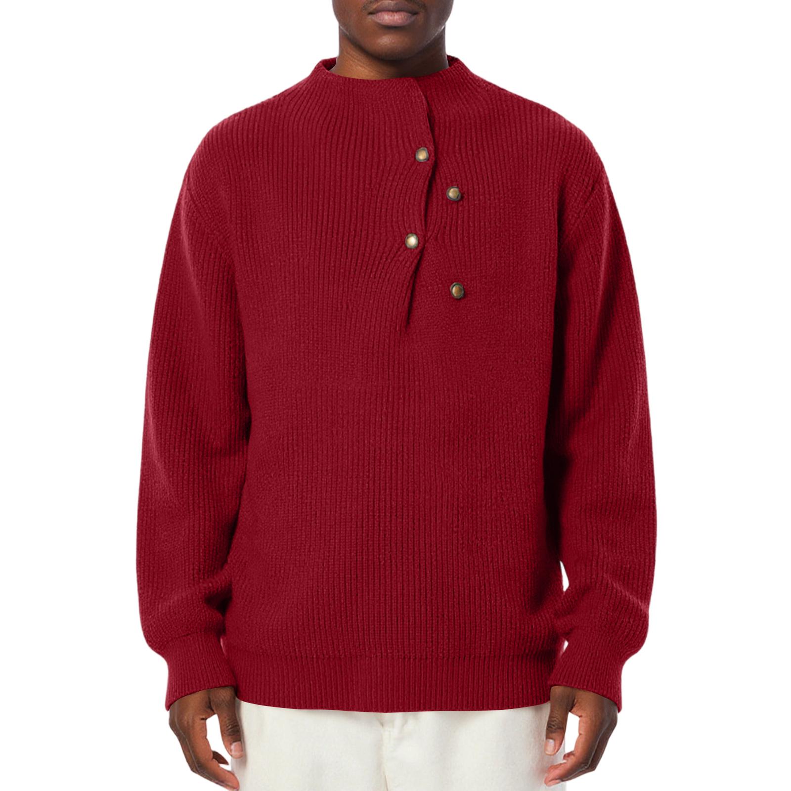 

Мужской Модный Вязаный Пуловер Длинные Рукава Свободный Круглый Вырез Свитер XL красный