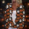 Damen Strickjacke mit langen Ärmeln und Halloween-Print, Knopfleiste vorne