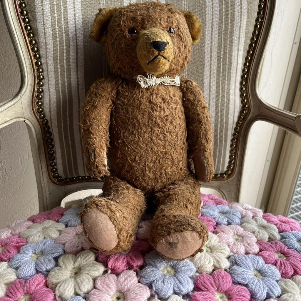 [USED] Antique Dark Brown Teddy Bear, Approximately 41cm, German Vintage
