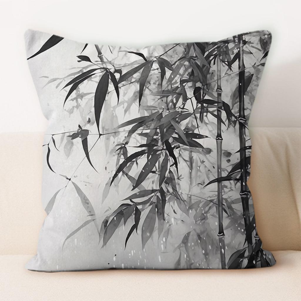 Traditional Chinese Ink And Bamboo Pillowcase, Suitable For Home Sofa Decoration, Living Room, Dormitory
