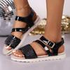 Plus Size Summer New Sequin Fashion One-Line Buckle Platform Sandals Versatile and Comfortable Women's Sandals