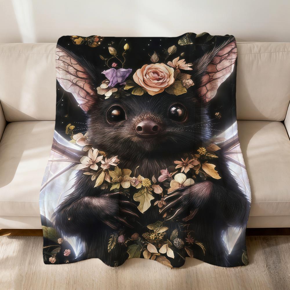vintage dark-themed bats and flower Flannel soft warm plush blanket sofa living room pet hogar bedroom gift home Car portable