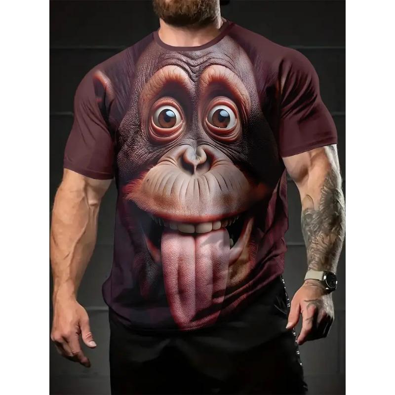 

Men s 3D Gorilla Print T-shirt Short Sleeved T-shirt Breathable Polyester Round Neck Casual Streetwear Top 6XL