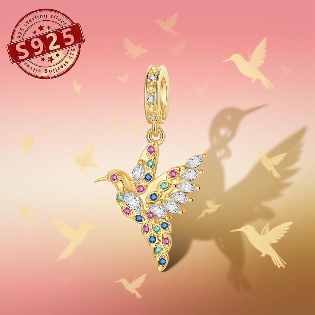 

100% Медь Золотая Колибри Цветной Циркон Подвеска Бусины для Украшений Браслет Изысканная Бусина Plata Женский Подарок