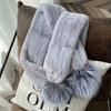 Luxury New Rex Rabbit Fur Long Scarf Mufflers Soft Thick Shawl Neck Ring for Women Silver Fox Fur Pompoms for Winter