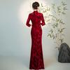 Improved red velvet fishtail cheongsam autumn new high-end temperament happy mother-in-law wedding dress large size daily