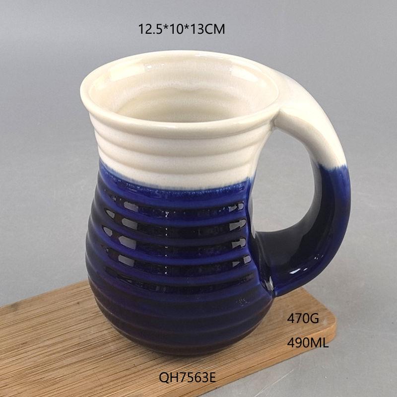 

Zhaiji Style Large-capacity Ceramic Hand-warmer Mug Creative Water Cup Kiln-glazed Pocket Handle Right-hand Stoneware Mug 501-600ml