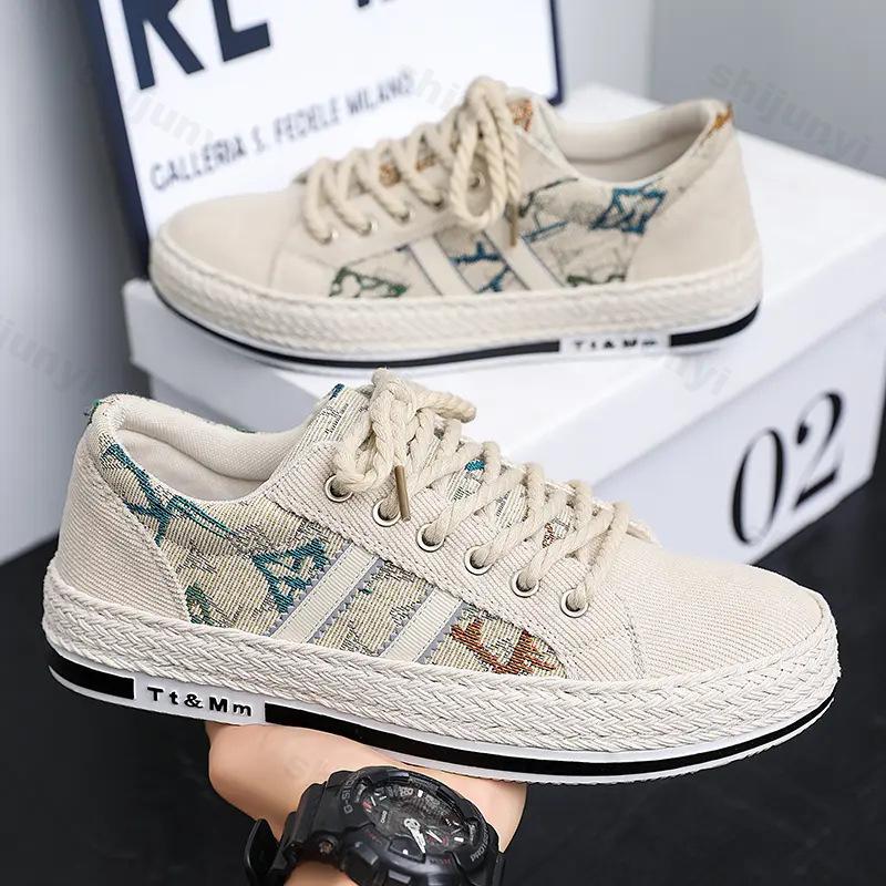Men's Shoes Fashion Casual Sneakers 2025 Spring New Trendy Korean Lace-Up Comfortable Non Slip Canvas Student Skateboard Shoes