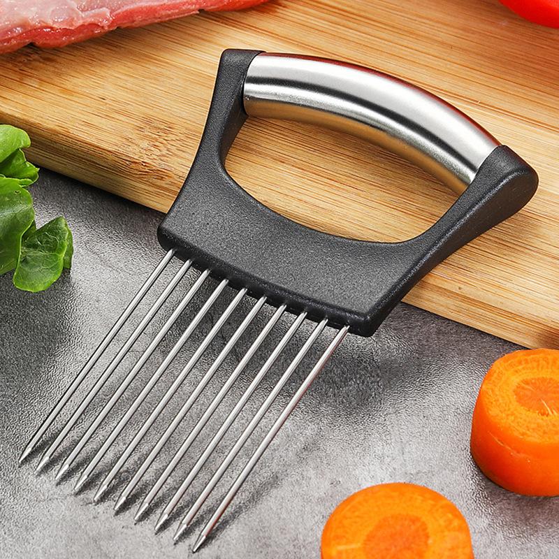 Stainless Steel Onion Needle Onion Fork Vegetables Fruit Slicer Meat Tenderer Tomato Cutter Knife Onion Chop Fruit Cutter Slicer