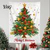 Festive Background Cloth Merry Christmas Tapestry, Wall Hanging Fabric Backdrop, Xmas Tree Winter Holiday Themed Decor Art for Living Room,