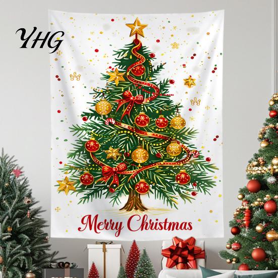 Festive Background Cloth Merry Christmas Tapestry, Wall Hanging Fabric Backdrop, Xmas Tree Winter Holiday Themed Decor Art for Living Room,