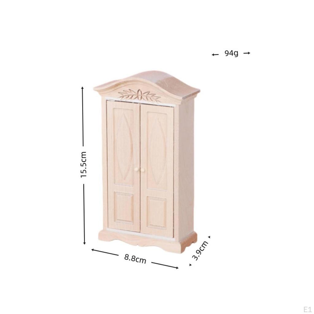 1:12 Scale Cabinet HandCarved Dollhouse Wardrobe Unfinished Wood Mini for Model Makers