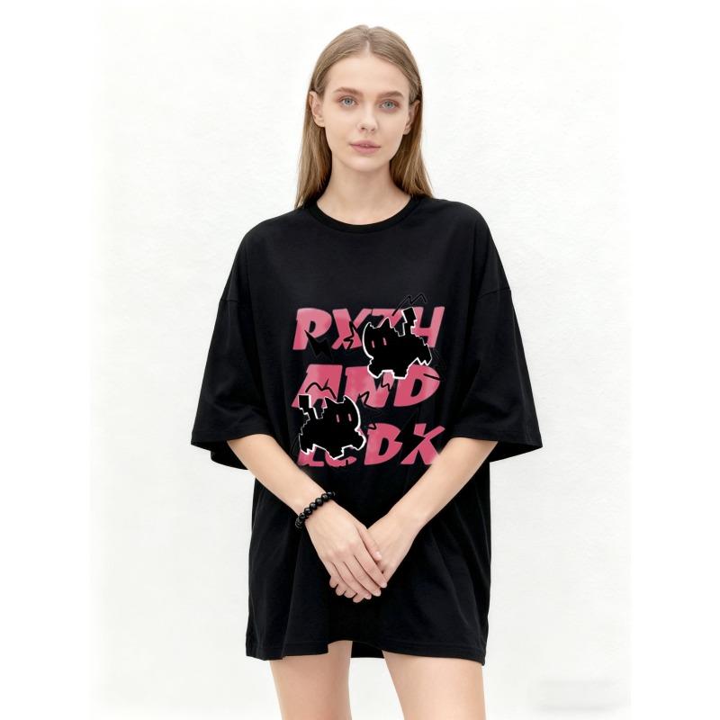 Oversized T Shirt Black Pzych And Rock Graphic Print Casual Streetwear Fashion Top For Women