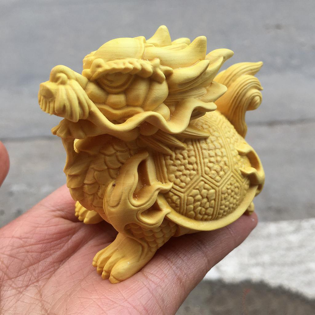 Wooden Dragon Tortoise Mascot Sculpture Statue Hand Carved Solid Wood God Beast Dragon Tortoise Home Wealth Figurine