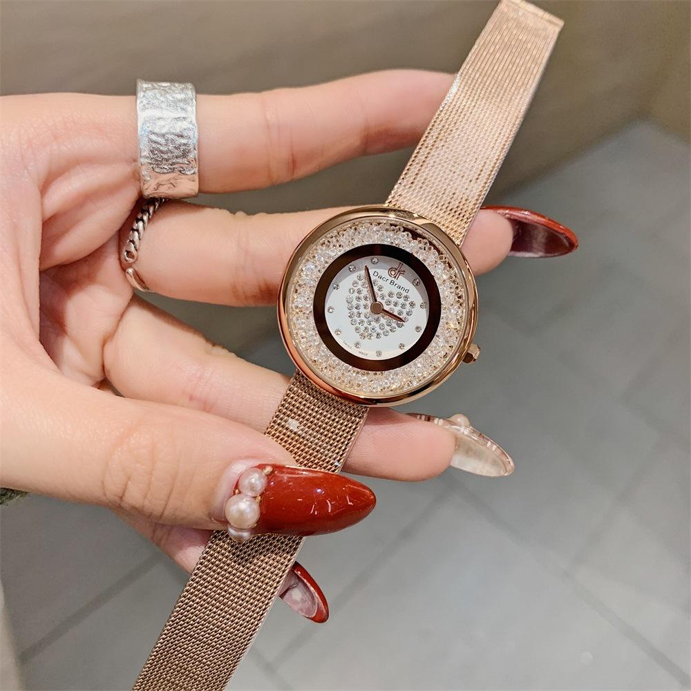 Neue Damenuhr Trendy Fashion Damen Quarzuhr Quicksand Kristall Zifferblatt Mesh Kette Damenuhr